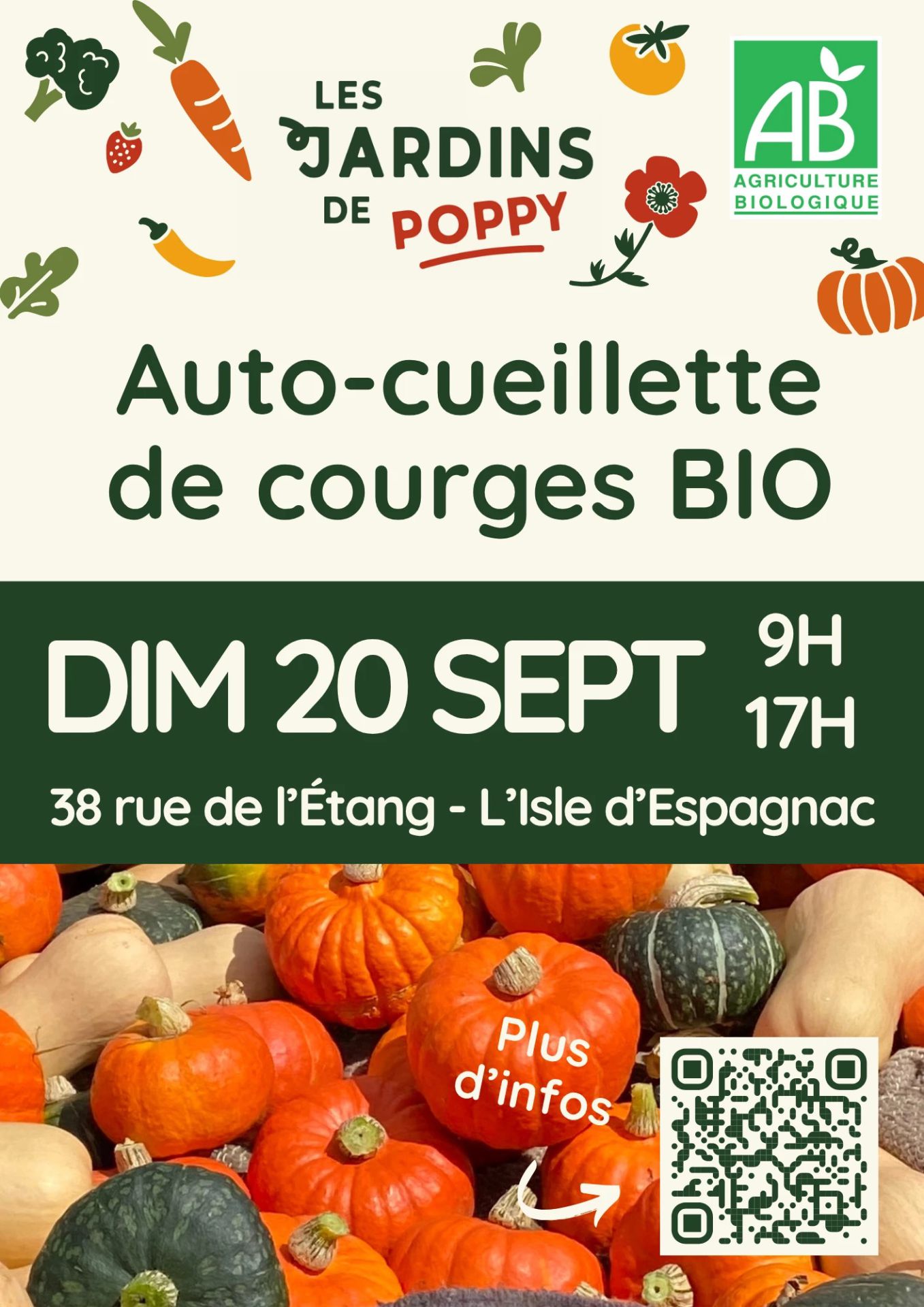 Auto-cueillette de courges bio aux Jardins de Poppy